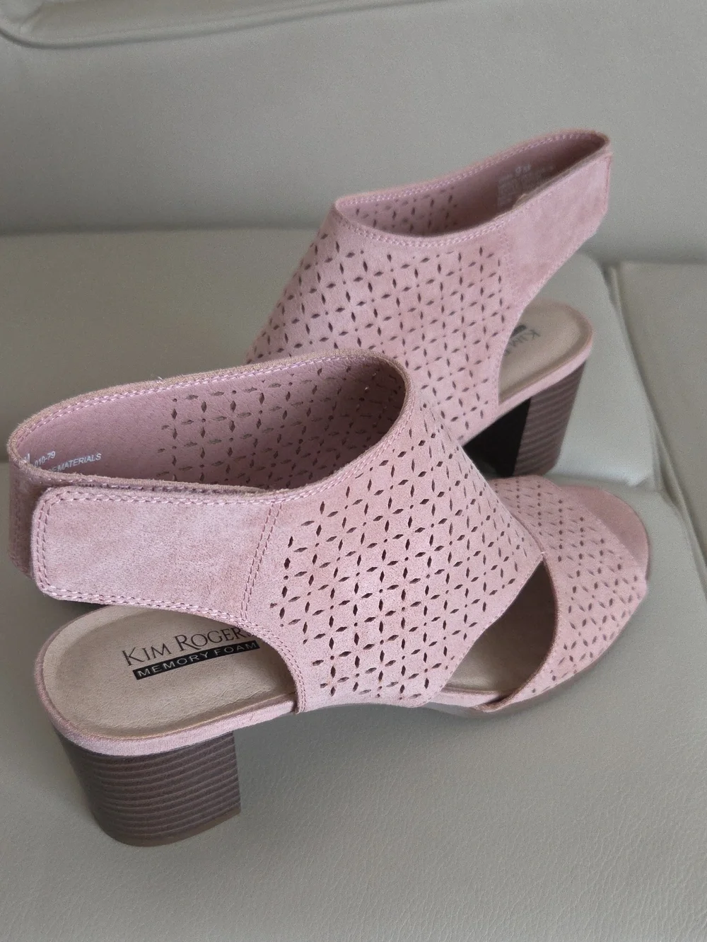 Kim Rogers Pink Perforated Block Heel Slingback Sandals